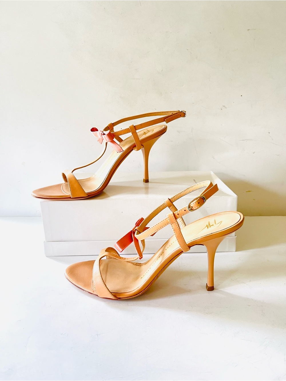 Giuseppe Zanotti peach nude strappy high heel sandals with bow 38 - Picture 2 of 10